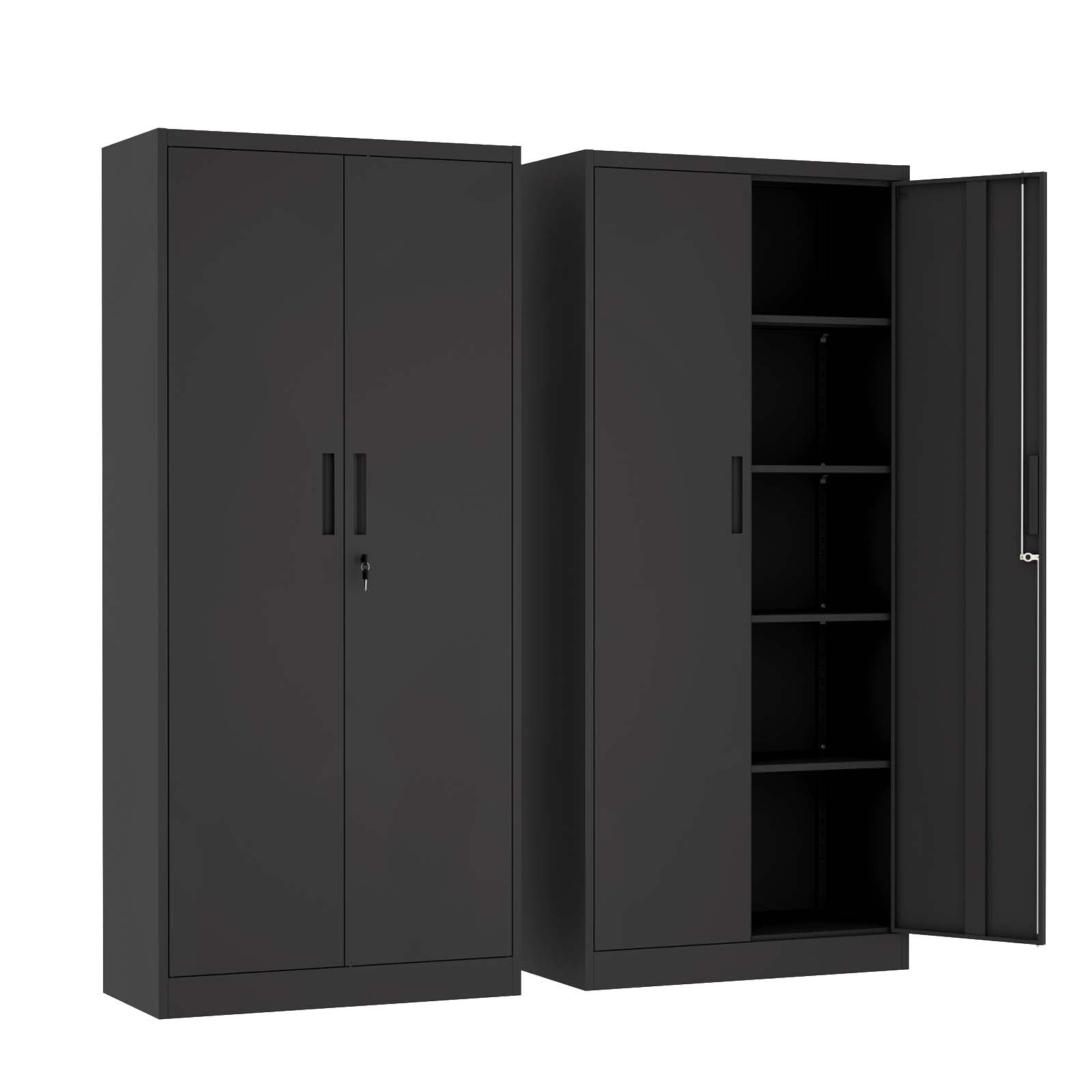 72" Metal Steel Heavy Duty Storage Cabinet with Locking Door, 4 Adjustable Shelves, Horizontally Adjustable Feet, Tool Cabinet for Garage, Home, Classroom/Office and Kitchen (Black)