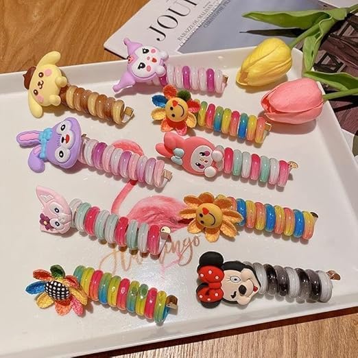 Image of MART 2pcs Wire Hair Bands for Girls Kids Braided Spiral Hair Ties Cute Cartoon Ponytail Maker Elastic Braids Hair Accessories for Girls.