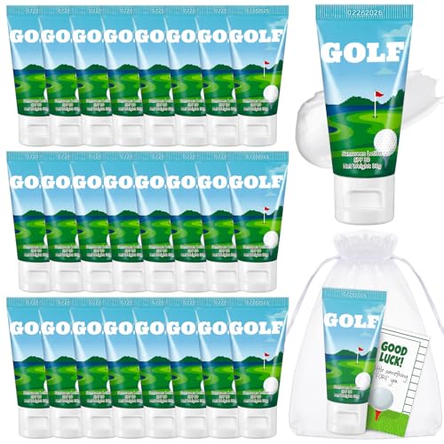 Leelosp 24 Sets Golf Themed Mini Sunscreen Bulk Gift for Golf Party Favors Spf 30 Water Resistant Sunscreen Lotion 1oz Golfer Team Party Favors Birthdays Gift Supplies