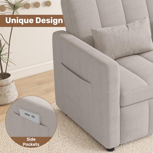 Image of Nebuaegis Sleeper Sofa Bed,3-in-1 Convertible Pull Out Couch with Adjustable Backrest for Living Room,Loveseat Sofa Bed with Side Pockets,Easy Assembly,Beige,1 PCS
