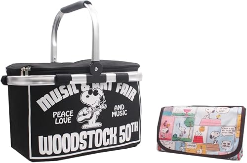 Finex Black Snoopy - Juego de picnic plegable y manta reutilizable para camping, senderismo, conciertos al aire libre, parque temático, viajes de un