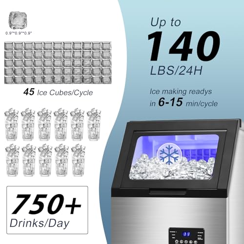 Máquina Fabricadora de Hielo Comercial 140LBS/24H Acero Inox miniatura 5
