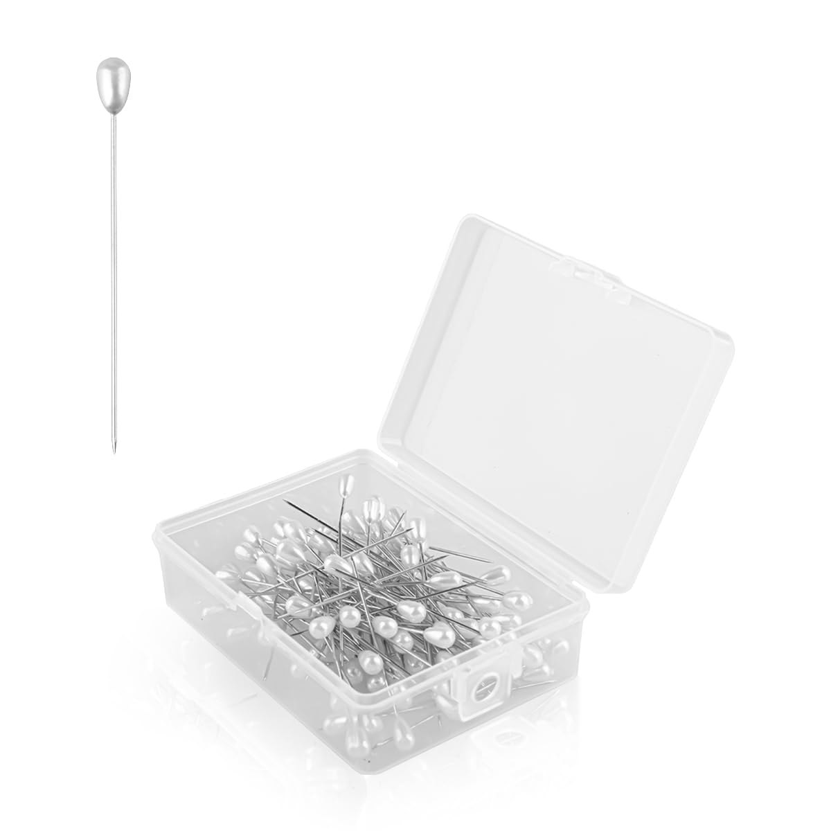 Lotsdonxia 100pcs Pearl Head Pins, 5.5cm White Teardrop Pins for Sewing, Wedding Bouquets, Jewelry Making, DIY Crafts
