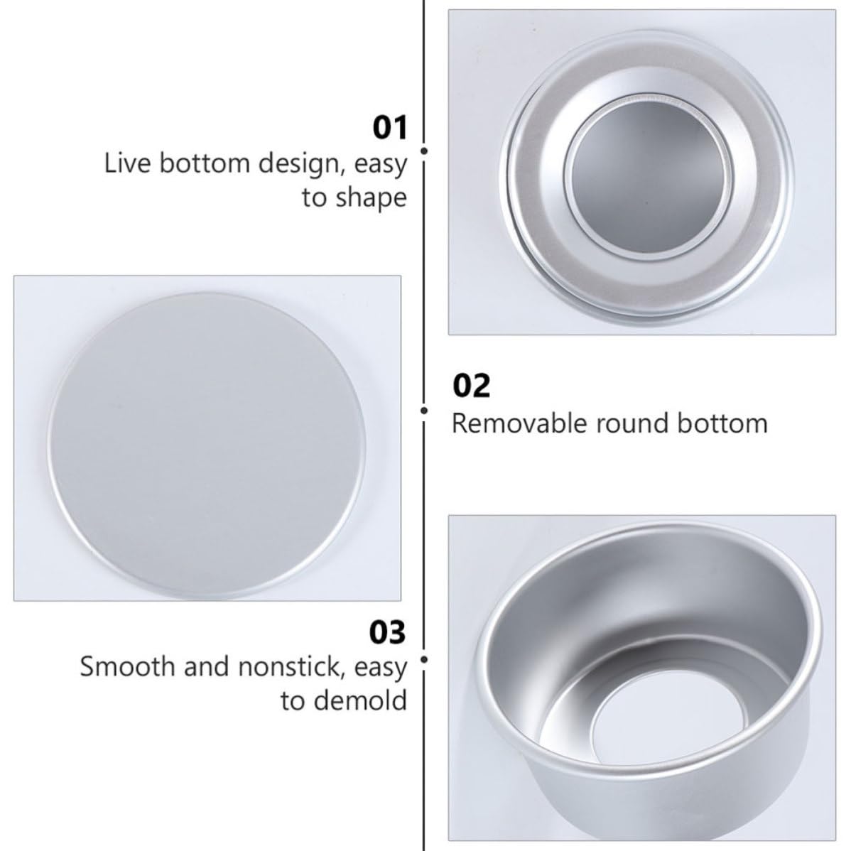 VICASKY Molde Redondo Desmontable Anodizado de 4 Pulgadas, Bandeja para Hornear Antiadherente de Aluminio, Set de 8 Unidades, Distribución Uniforme del Calor, Adecuado para Repostería