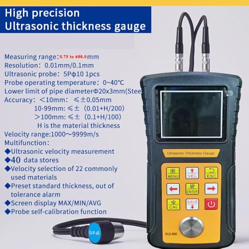 Medidor de espesor ultrasónico digital NDT para metales con resolución 0.01 mm rango 0.75 mm a 600 mm interfaz USB miniatura 2
