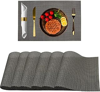 Thickoad Placemats,Table Mats Set of 4,Woven Plastic Placemats,Table Mats Non Slip Heat Resistant Washable Place Mats for Dining Table Hotel Wedding Party (Brown)