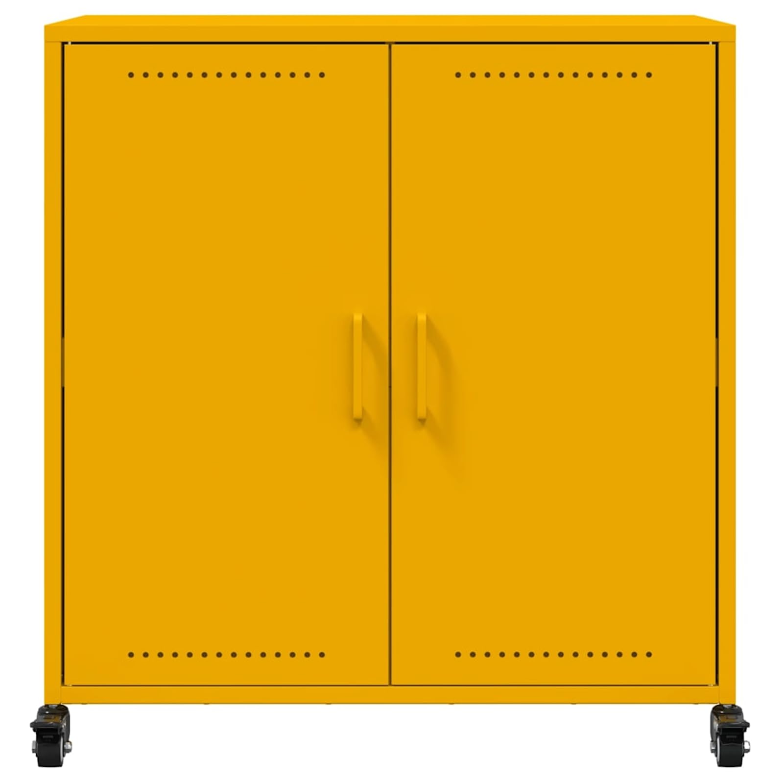 Kredens musztardowo-żółty, 68 x 39 x 72 cm, ze stali walcowanej na zimno, z 2 drzwiami i 4 rolkami – praktyczna szafka do przechowywania do salonu, biura i korytarza