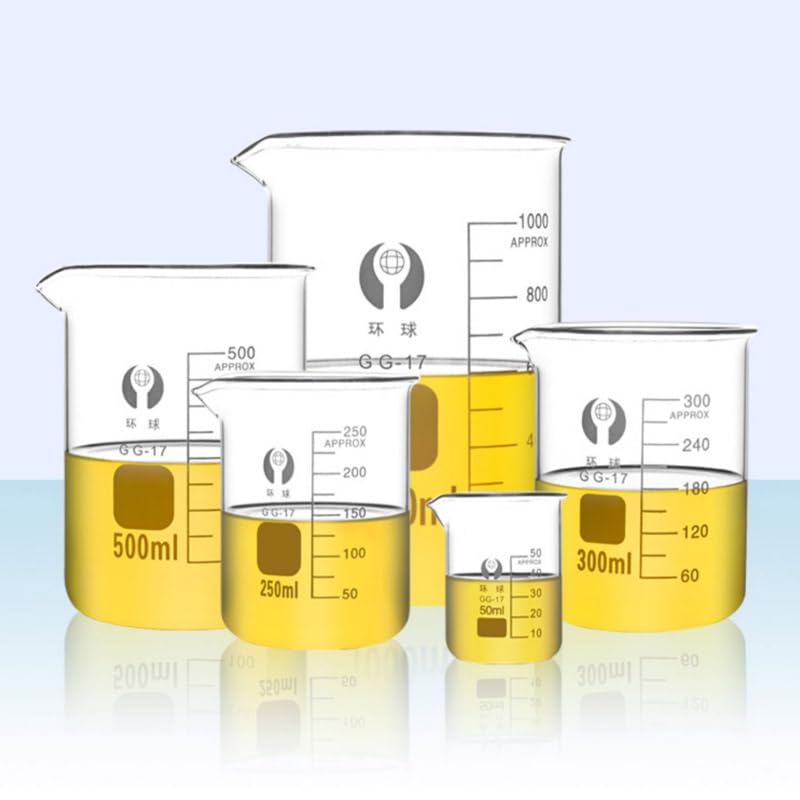 1 set di becher in vetro borosilicato a forma bassa, for laboratorio chimico, con pareti spesse, resistenti al calore, con scala graduata(Set E (3pcs))