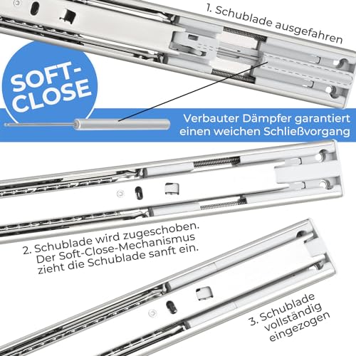 Stahlia Schubladenschienen Softclose 35mm (10 Stück) Länge: 450mm Vollauszug Schubladenauszug Auszugsschienen Softclose Scharnier Laufschiene Schrankauszug