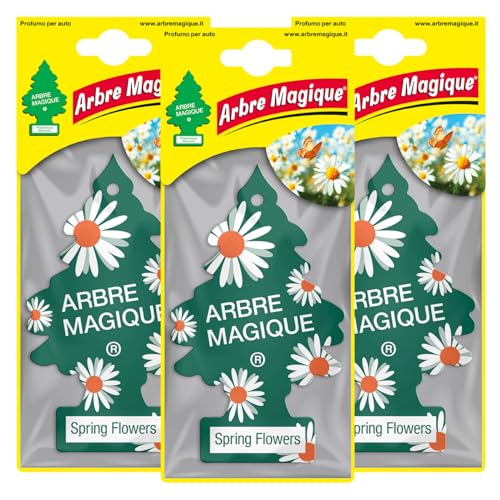 Arbre Magique Mono, Profumatore Solido per Auto, Profumazione Spring Flowers, Fragranza Fiorita e Frizzante, Durata Fino a 7 Settimane, Design Italiano, Confezione da 3 Pezzi