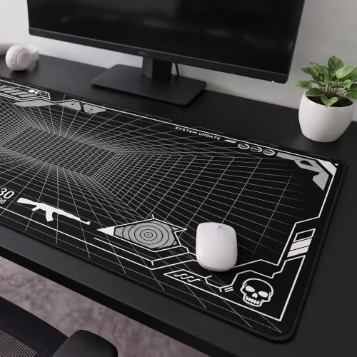 Image of Extended Desk Mat 458 x 915 mm | Premium Abstract Purple Desk Mat with Stitched Edges | 3mm Thick Non-Slip Desk Pad for Gaming, Office & Workstation (Gaming HUD)