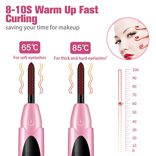 Heated Eyelash Curler, Type-C Rechargeable Electric Eyelash Curler for Women, Portable Mini Lash Curler Tool with LCD Display for Quick Heating,Natural Curling,Long Lasting, for Girls Gift-Pink