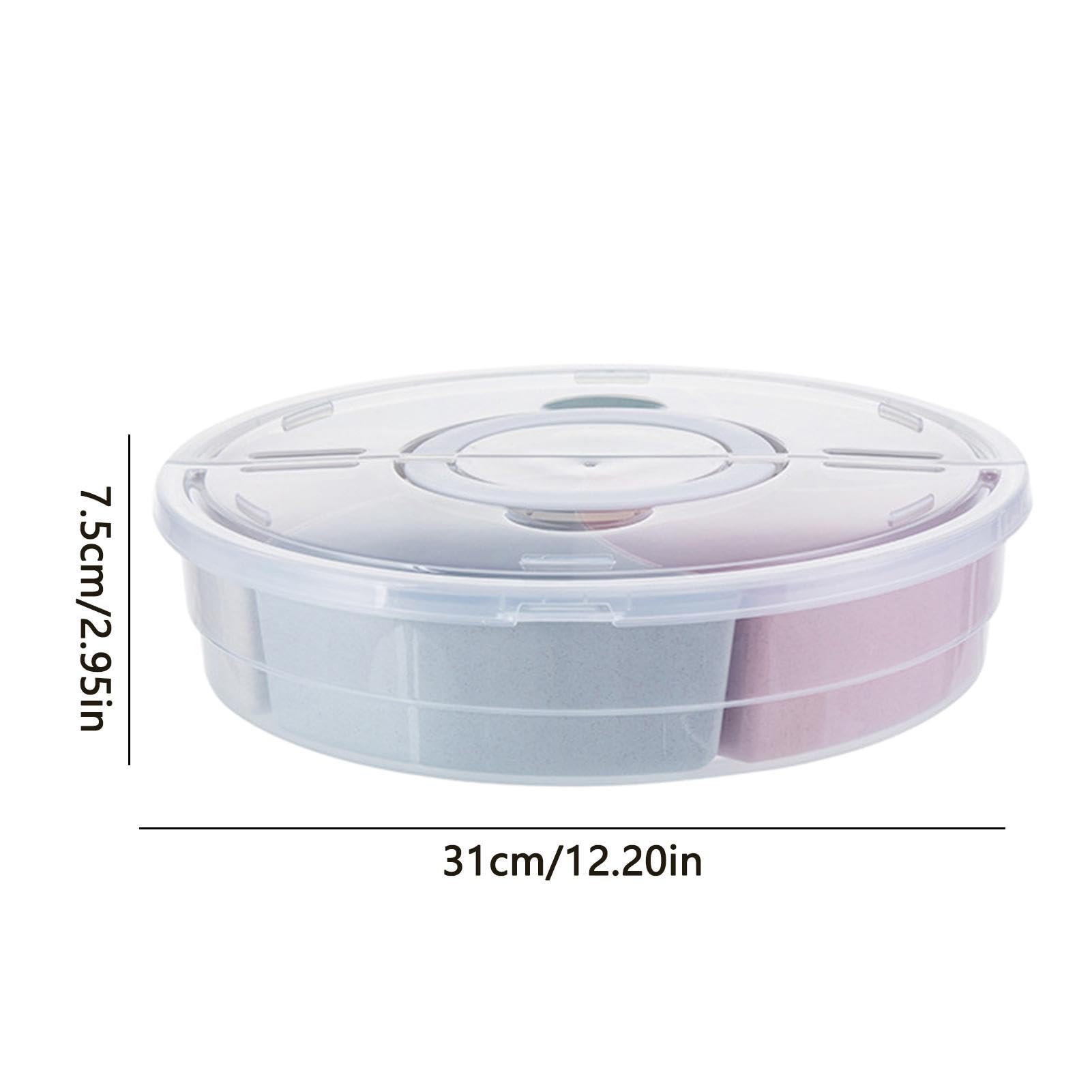 Divided Serving Tray with Lid and Handle, Round Snack Storage Container Divided Veggie Serving Tray with Compartments, Charcuterie Container Portable Snack Platters for Candy, Fruits, Nuts, Snacks