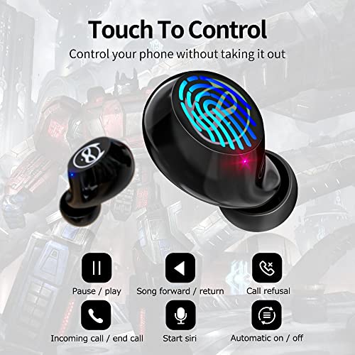 Image of Wireless Earbuds, Bluetooth 5.0 Stereo Headphones, in-Ear Sweat-Proof Wireless Earphones Dual Mic and Noise Reduction, Touch Control Headset with Cartoon Blue Changing Men Charging Case