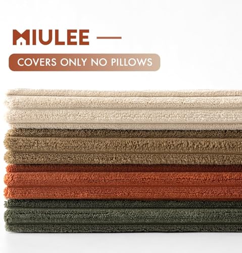 Image of MIULEE Boho Farmhouse Throw Pillow Covers 24x24 Inch Set of 4 Mordern Rust-Olive Green Cushion Covers Soft Corduroy Nordic Home Decor for Spring Couch Bed Sofa Living Room