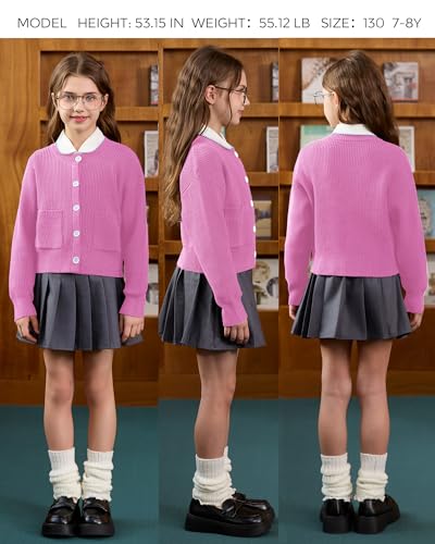 Image of Girls Cardigan Chunky Knit Uniform Sweater with Pockets 5-14Y