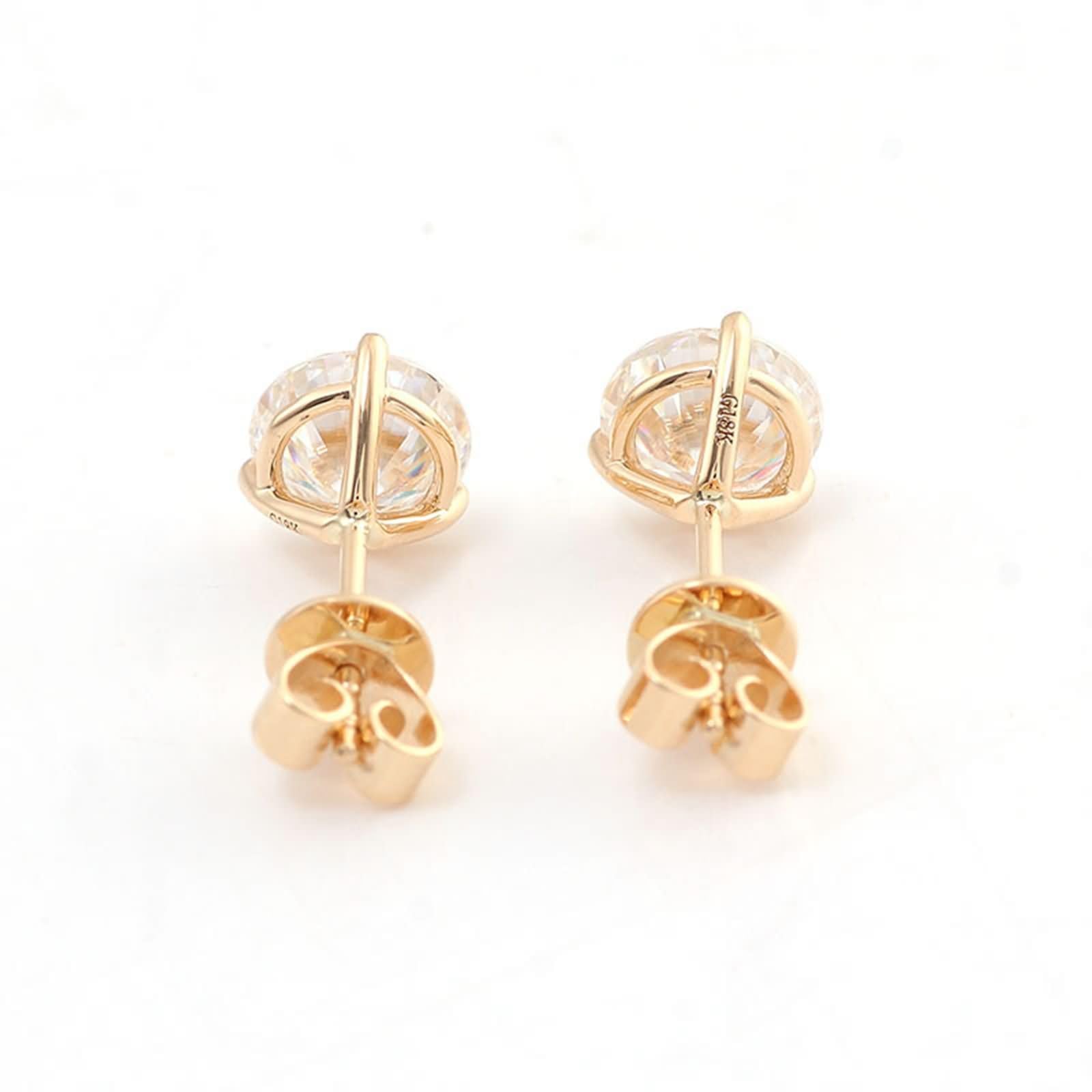 Gold Ohrringe 375/585 / 750 Damen, 3 Zinken Rund mit Moissanit, Hochzeit Damen Ohrringe Gold