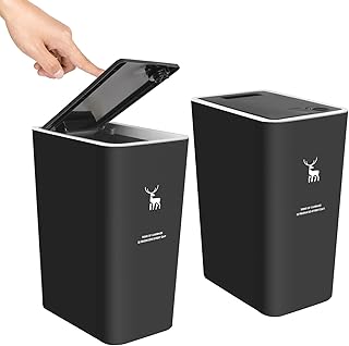 XPIY Trash Can with Lid, 2 Pack 4 Gallons/15 Liters Garbage Can with Press Top, Small Trash Can Dog Proof, Plastic Trash Bin, Waste Basket for Bathroom|Kitchen|Bedroom|Office (2, Black)