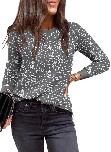 EVALESS Summer Spring Tops for Women Fashion 2026 Long Sleeve Tops Crewneck Shirts Printed Sweatshirts Casual Vacation Outfits Gray X-Large