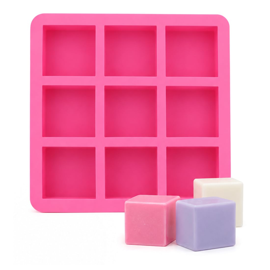 9 Cavity Square Silicone Soap Mould | Food Grade Flexible Non-Stick Reusable Mould for Handmade Soap, Wax Melts, Candles, Chocolate, Jelly, Resin & DIY Craft Making (Pack of 1)-image-4