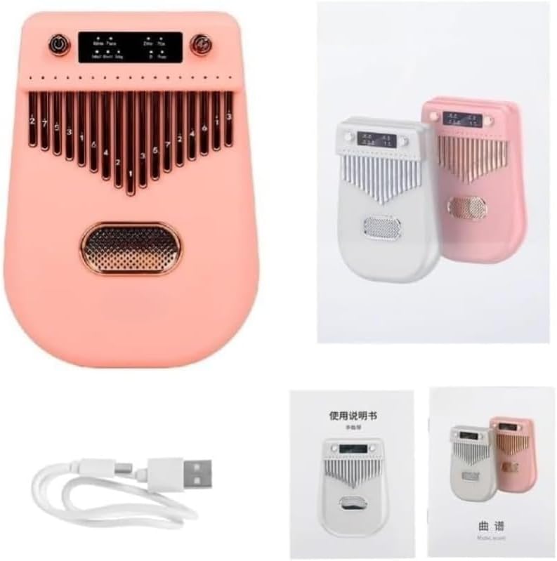 17 Key Electric Kalimba Thumb Piano Bluetooth Mbira Mahogany Body Built in Pickup Portable Finger Piano Instrument for Practice Recording Travel Acoustic Performance Pink