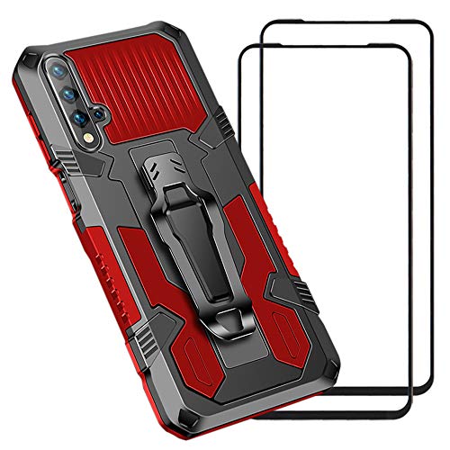 Teléfonos Celulares, Wireless QWYJ Funda para Huawei Nova 5t Case, con 2 Unidades Protector de Pantalla de Vidrio Templado, para Huawei Nova 5t Funda (Rojo)