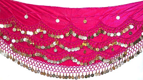 Terciopelo de la Danza de Vientre Bufanda de la Cadera de la Moneda y del Grano de la Correa del Abrigo del Reino Unido Cabe S M L XL 4XL Plus Size (UK 8-24) (Oro Rosa Caliente, M/L L XL - UK 14-16)