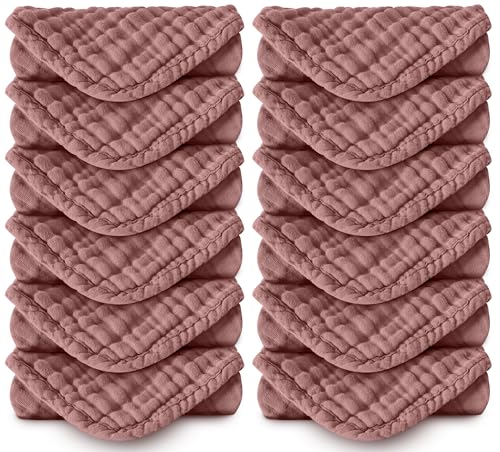 Image of Spotted Play Muslin Burp Cloths 100% Cotton Large 20''x10'' Extra Soft and Absorbent Baby Wash Cloths Spit Up Rags - Baby Burping Cloth for Boys Girls Items(12 Pack Bean Paste)