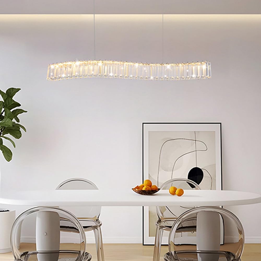 Led Crystal Light for Kitchen Island, Modern Crystal Hanging Light - 3 Color Mode, Dining Room Living Room Hall Bedroom Adjustable Height Hanging Lamps/80Cm