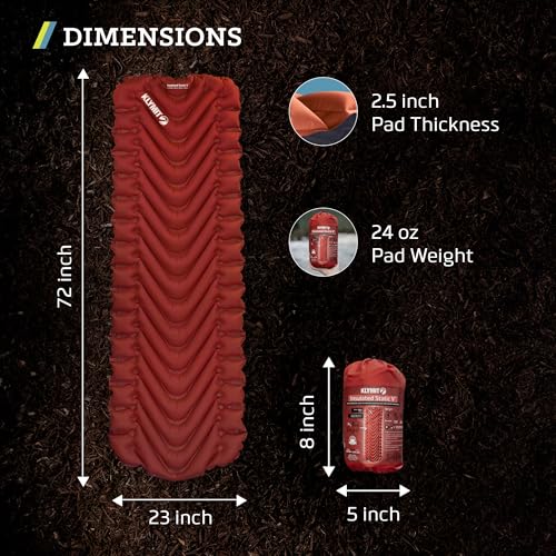 Image of KLYMIT Insulated Static V Inflatable Sleeping Pad | Comfortable, Lightweight, Easy to Inflate, Portable Air Bed Mattress for Camping, Backpacking and Hiking - Red