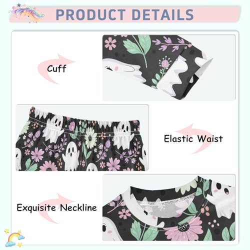 Pajama Sets Long Sleeve Ghost Floral Black Background Soft Comfy Sleepwear 2 Piece PJS 3-8T4