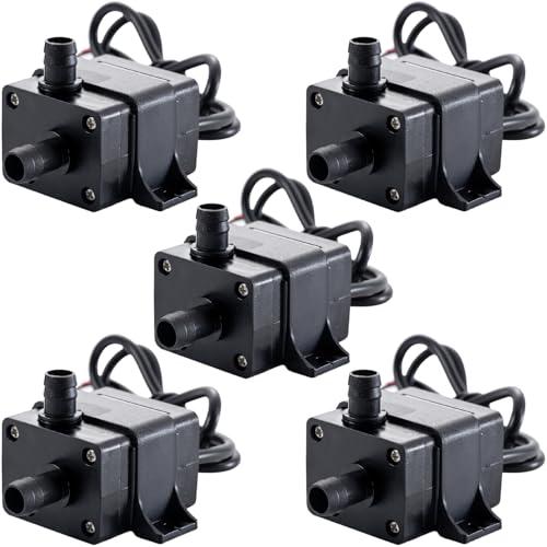 hiBCTR 5-Pack 12V Brushless Water Pump 240L/H 3M Lift, 4.2W Ultra-Quiet Submersible Pump for Aquariums/Fish Tanks/Swimming Pools (DC 12V, 240 Liters/Hour)​​