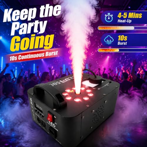 Máquina de humo vertical 1500W con control remoto DMX, luces LED RGB para escenario miniatura 4