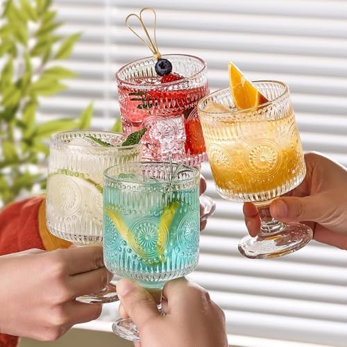 Set de 2 copas vintage de cristal 8oz con diseño floral miniatura 5