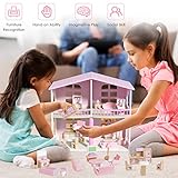 Wooden Dollhouse Furniture Set, 22 Pcs Miniature Wooden Furniture Dolls House Accessories for 5 Rooms, Doll House Furniture Toys, Pretend Play Furniture Toys Gift for Girls Boys Age 3+ - Image 5