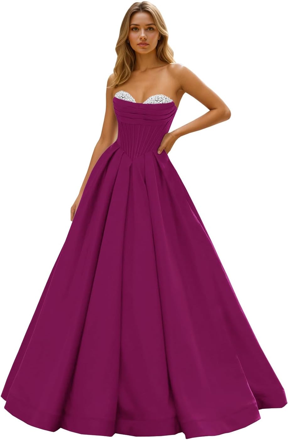 Jorshiman Elegant Beaded Satin Prom Dress 2026 Strapless Formal Dress Sweetheart Corset Pleated A Line Evening Gowns