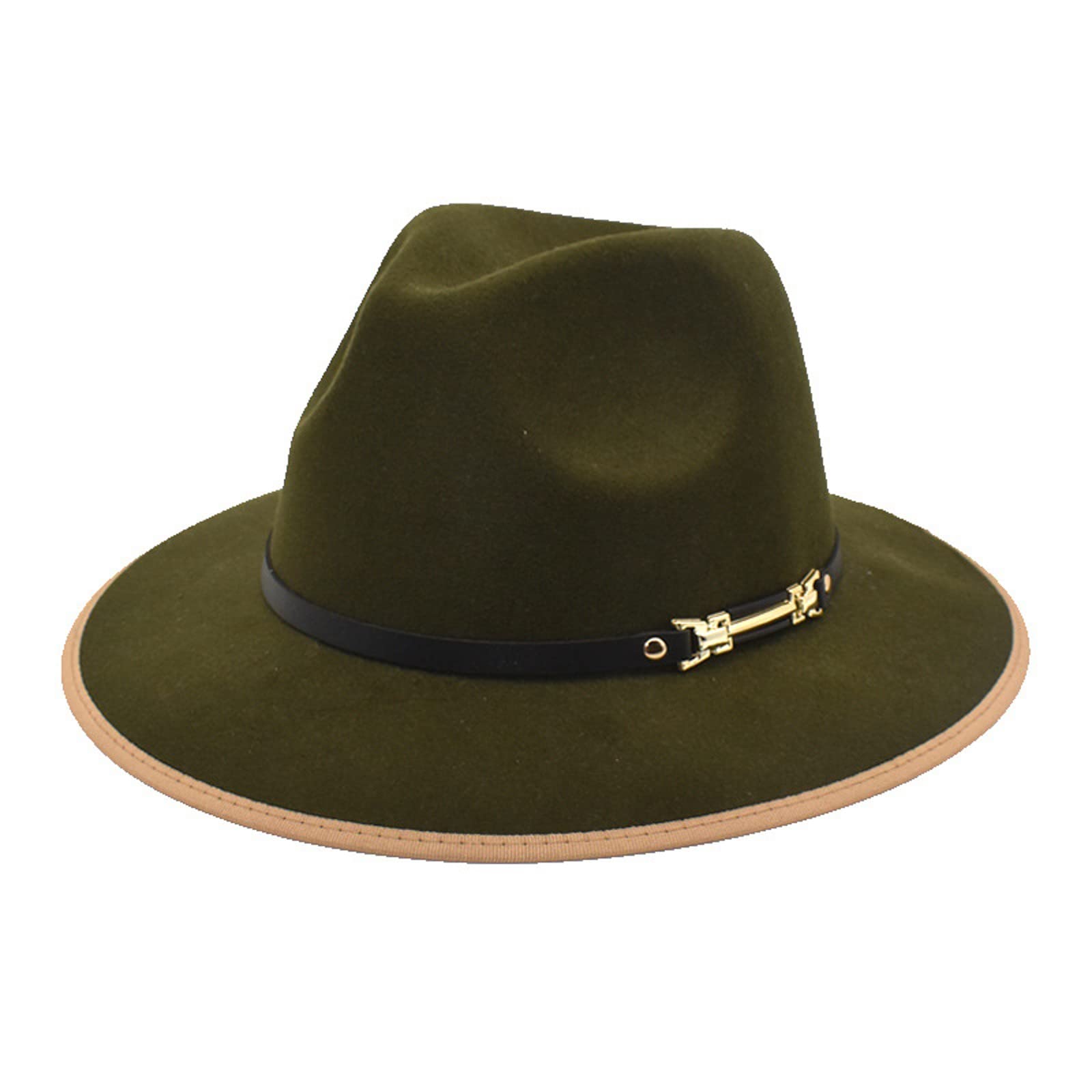 Korean Version Woolen Top Hat Jazz Hat British Style Top Hat Big Brim Hat Ladies Autumn And Winter Fashion Brim Flat Hat Hump Hat (Army Green, One Size)