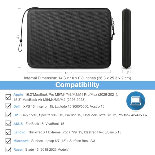 Image of FINPAC Hard Laptop Sleeve Case for 15.3-inch MacBook Air M3 /M2, 16-inch MacBook Pro M3 /M2 /M1 Pro /Max, Waterproof Case for Surface Laptop /Book, Black