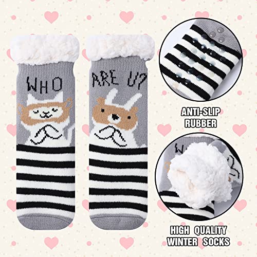 Fuzzy Slipper Socks for Kids Girls Women with Grippers Non Slip，Kids Warm Fuzzy Christmas Slipper Socks2