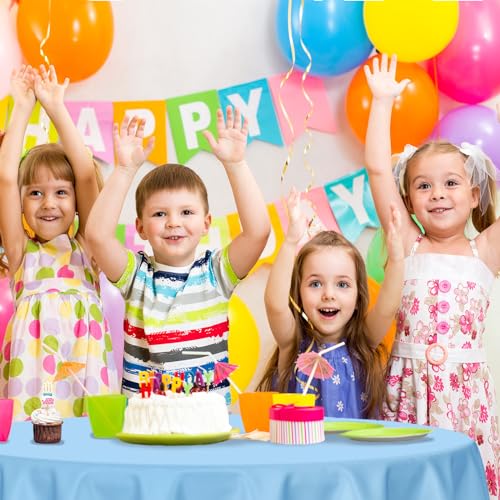 Image of Kopokita 2 Pack Light Blue Round Disposable Plastic Tablecloths 84 inch | Party Table Covers for Birthday, Wedding, Bridal, Baby Shower