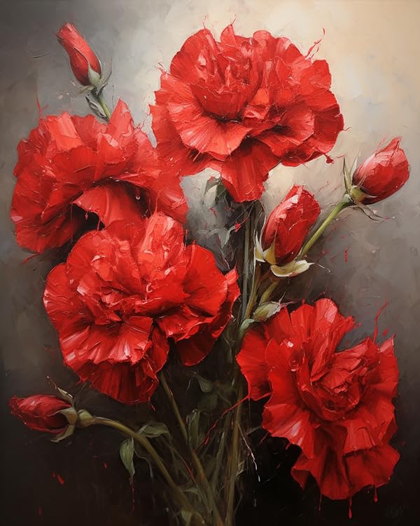 ZMHZMY DIY Oil Painting Paint by Number Kit Frameless Flower Carnation Paint by Numbers Oil Painting Canvas Print Wall Art Home Decoration 40x50cm