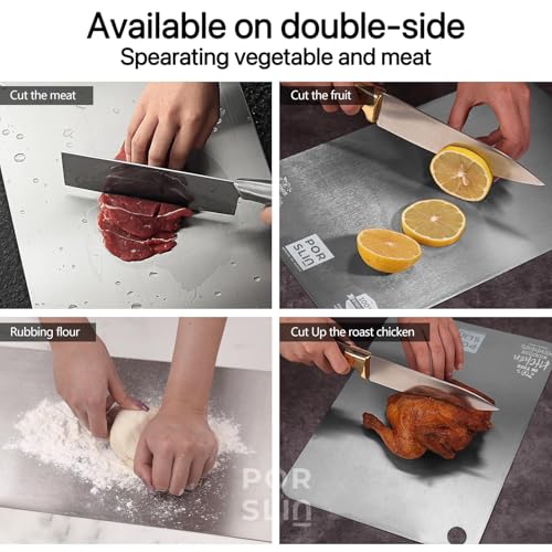 Image of Porslin by Chef Stainless Steel Chopping Board Large, Chopping Board Steel Vegetable Cutting Board Steel for Kitchen Use, SS Chopper Board, Metal Cutter Board Large 36 X 25cm Premium Heavy Duty