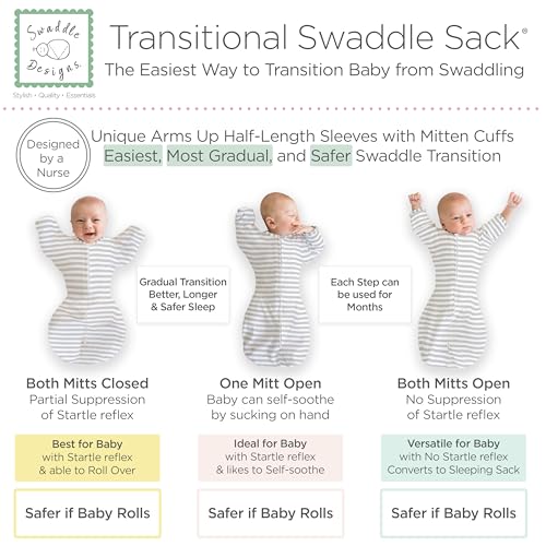 Image of SwaddleDesigns Transitional Swaddle Sack, Arms Up Half-Length Sleeve & Mitten, Most Gradual Transition Swaddle for Newborn