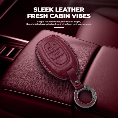 Image of Keyzone Premium Leather Key Cover & AC Vent Car Perfume Combo (4 Fragrances) | Compatible for MG Gloster 3 Button Smart Key. (Red)