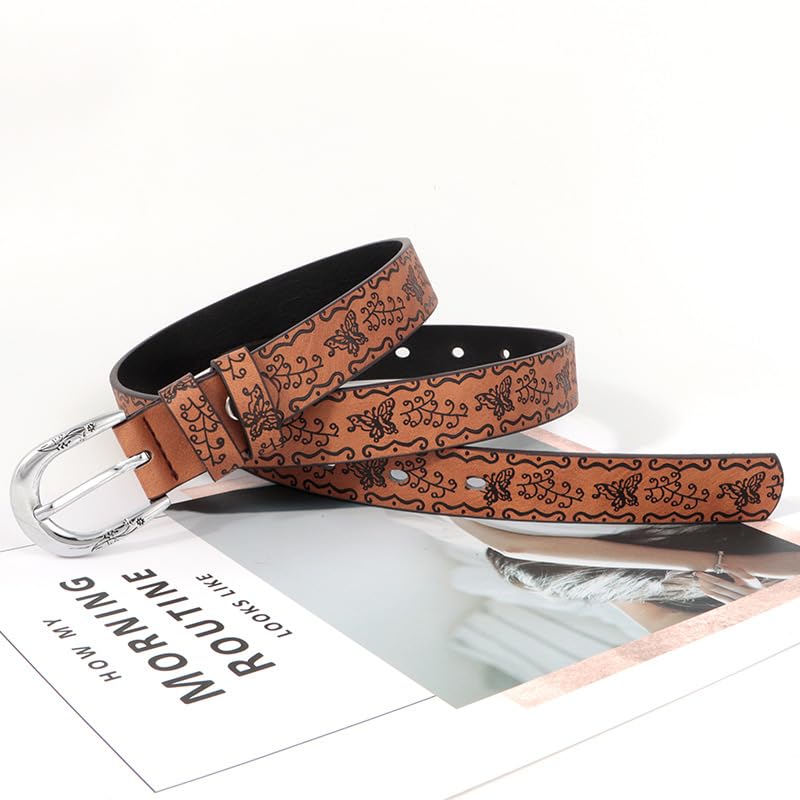 Western Belt for Women Cowgirl Waist Belts with Vintage Carved-Buckle and Tips Ends for Jeans Pants Dresses4