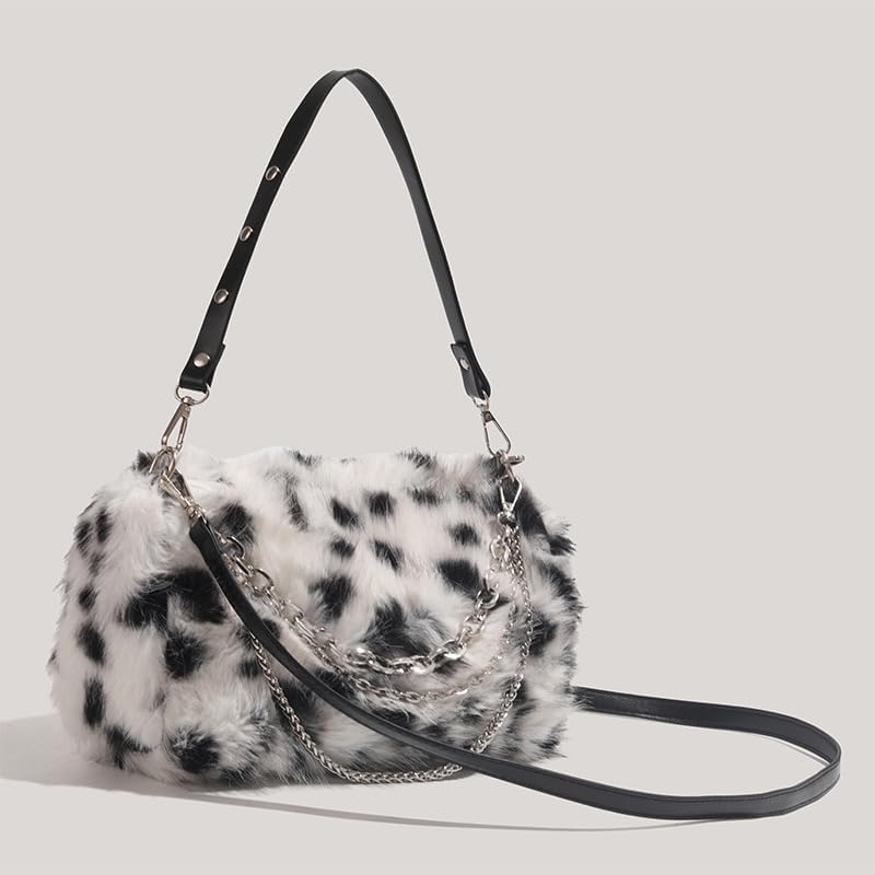 New Leopard Print Plush Shoulder Cross-body Bag Fashion Chain One-shoulder Armpit Tote Y2K Purse Hobo Bag Fuzzy Fuzzy Shoulder Crossbody - Image 3