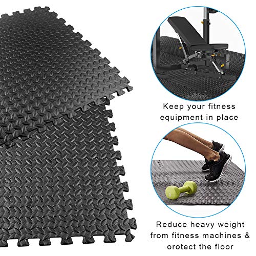 StillCool Puzzle Exercise Floor Mat, EVA Interlocking Foam Tiles Exercise Equipment Mat with Border - for Gyms, Yoga, Outdoor Workout, Kids (E. 20 Square Feet (20 Tiles) - Black) - Thumbnail 2