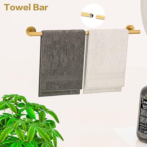 Brushed Gold Bathroom Accessories Set 5 Piece,SUS304 Stainless Steel 24 Inch Gold Bathroom Hardware Set,Gold Towel Bar Set Wall Mounted - Image 3