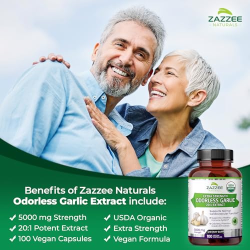 Zazzee USDA Organic Odorless Garlic 20:1 Extract, 5000 mg Strength, 100 Vegan Capsules, 3+ Month Supply, Standardized, Concentrated 20X Extract, 100% Vegetarian, All-Natural, Non-GMO, Made in The USA - Image 5