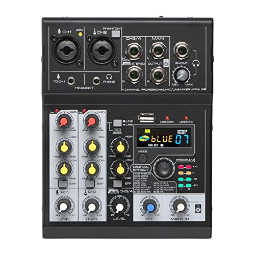 Mezclador controlador de DJ Mezclador Mesa de sonido de 4 canales Consola de mezcla de efectos 88...